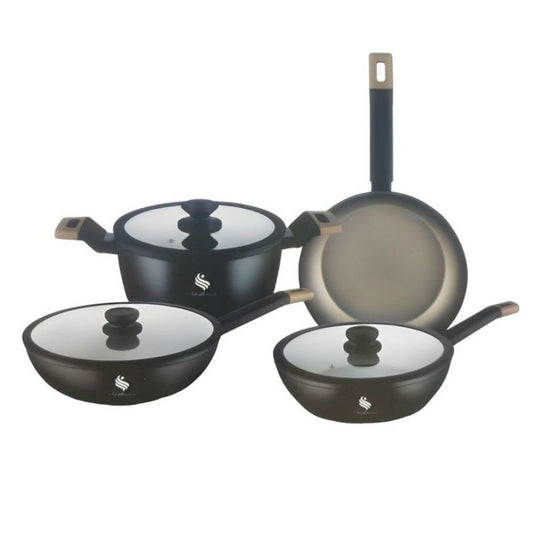 Set De Ollas 7 Piezas Marmol Granito Antiadherente Schaffhousen Tapas de Vidrio