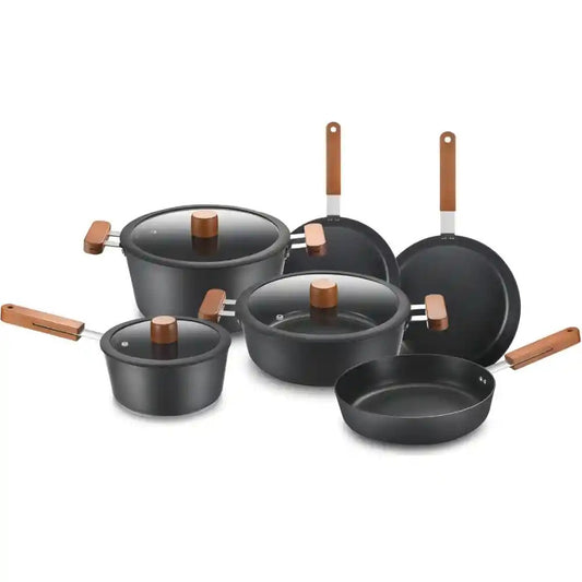 Set Bateria Ollas en Mármol Granito Antiadherente Schaffhausen de 9 piezas Negro