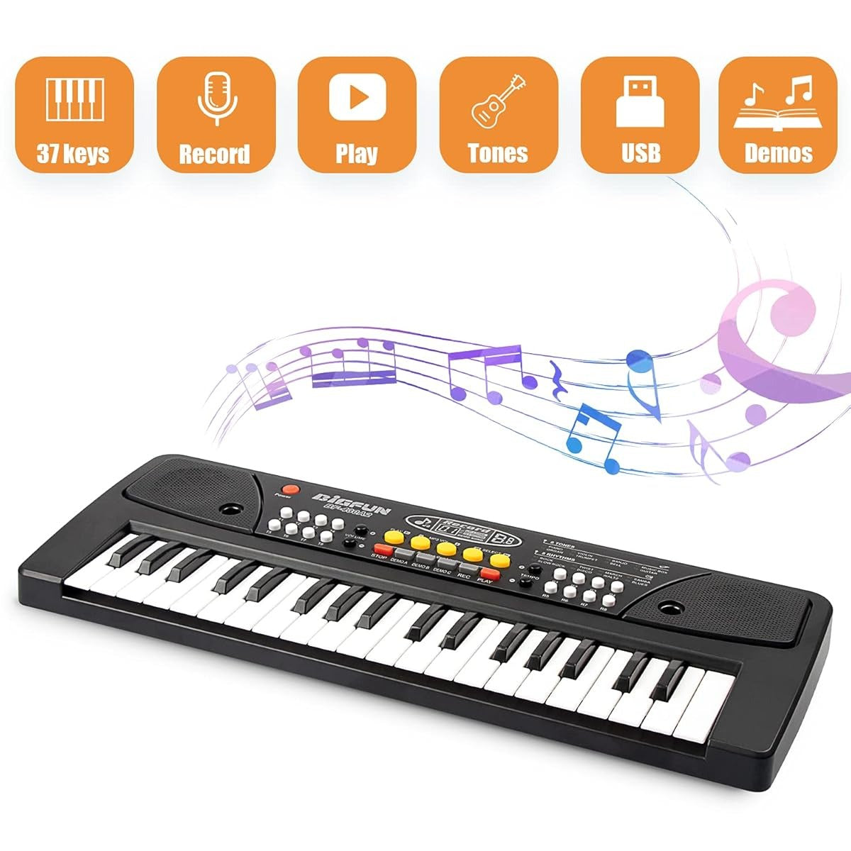 Teclado Piano Eléctrico Infantil 37 Teclas con Micrófono – Órgano Musical Educativo con Ritmos y Canciones para Niños