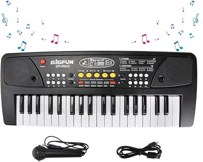 Teclado Piano Eléctrico Infantil 37 Teclas con Micrófono – Órgano Musical Educativo con Ritmos y Canciones para Niños