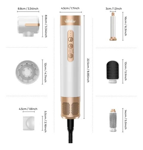 Secador y Moldeador de Cabello 7 en 1 – Secador, Alisador, Rizador y Cepillo con Tecnología Iónica y Accesorios Intercambiables