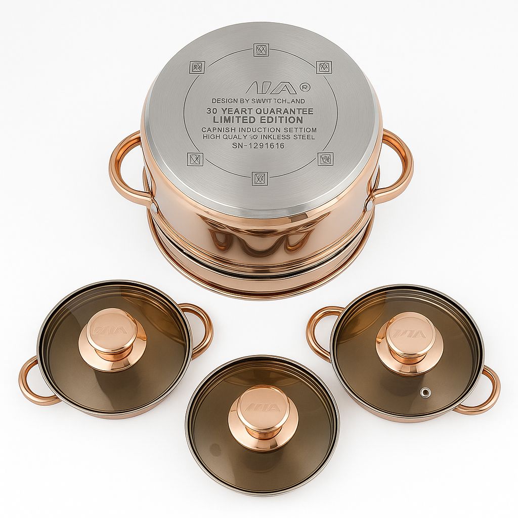 Set de Ollas Nia de Acero Inoxidable 12 Piezas Premium Antiadherente