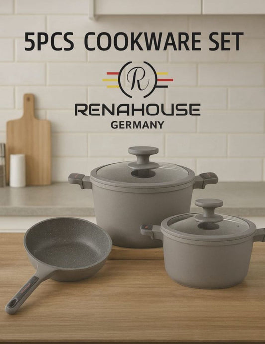 Set de Ollas Renahouse Germany 5 Piezas | Antiadherentes Premium | Libres de PFOA, Plomo y Metales Pesados | Batería de Cocina de Lujo