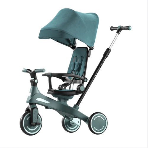 Triciclo Evolutivo 5 en 1 para Bebé con Capota, Asiento Giratorio y Manija de Control – Coche Paseador Infantil
