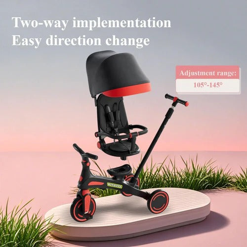 Triciclo Evolutivo 5 en 1 para Bebé con Capota, Asiento Giratorio y Manija de Control – Coche Paseador Infantil