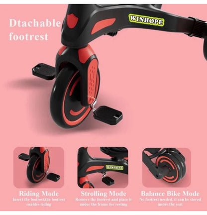 Triciclo Evolutivo 5 en 1 para Bebé con Capota, Asiento Giratorio y Manija de Control – Coche Paseador Infantil