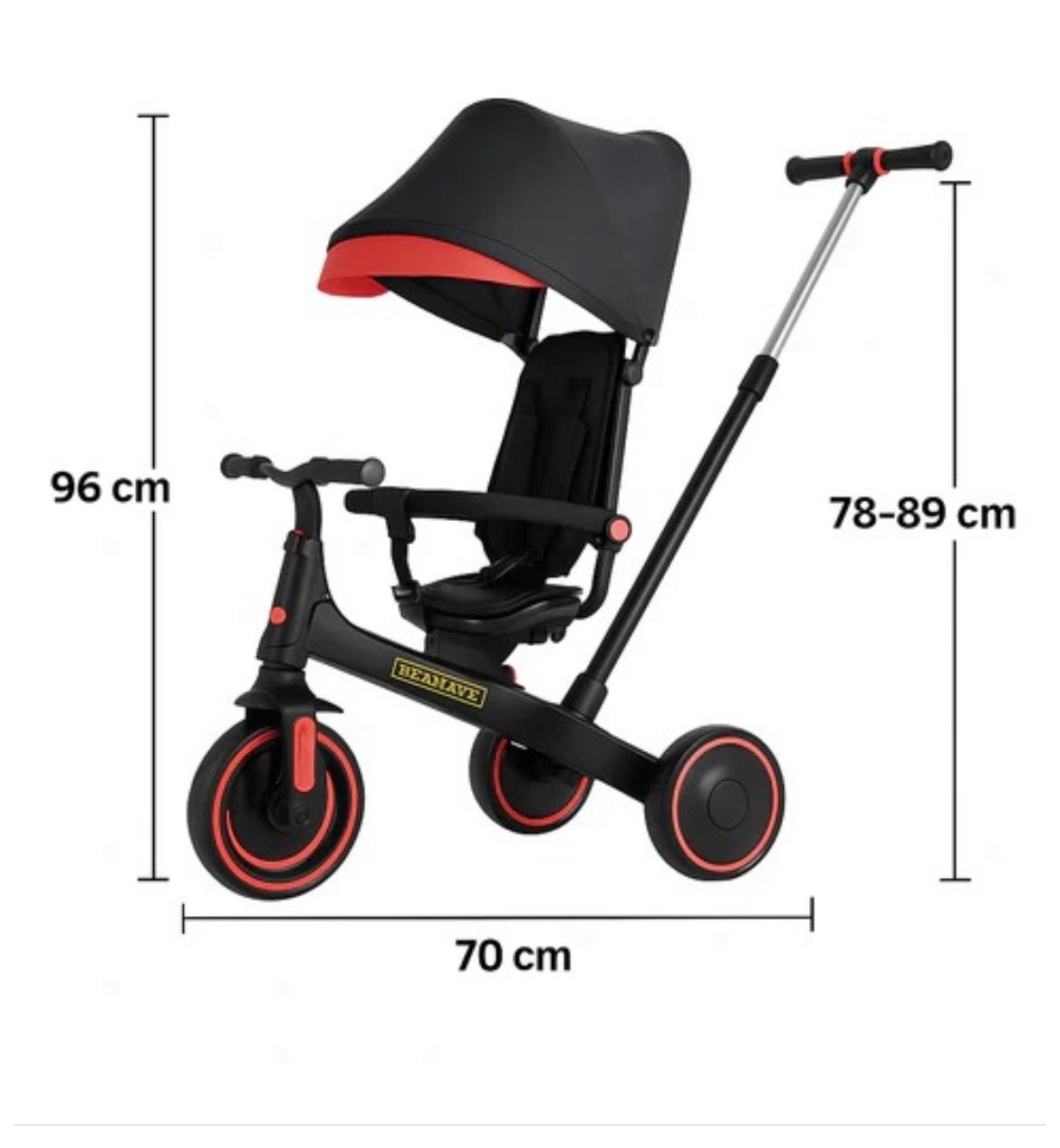 Triciclo Evolutivo 5 en 1 para Bebé con Capota, Asiento Giratorio y Manija de Control – Coche Paseador Infantil