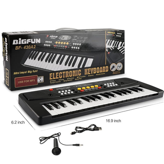 Teclado Piano Eléctrico Infantil 37 Teclas con Micrófono – Órgano Musical Educativo con Ritmos y Canciones para Niños