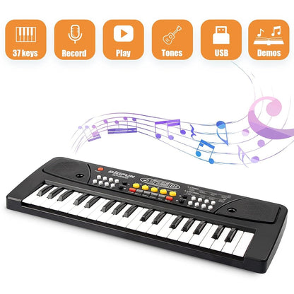 Teclado Piano Eléctrico Infantil 37 Teclas con Micrófono – Órgano Musical Educativo con Ritmos y Canciones para Niños