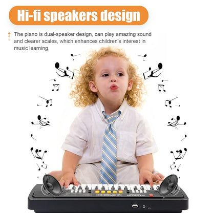Teclado Piano Eléctrico Infantil 37 Teclas con Micrófono – Órgano Musical Educativo con Ritmos y Canciones para Niños