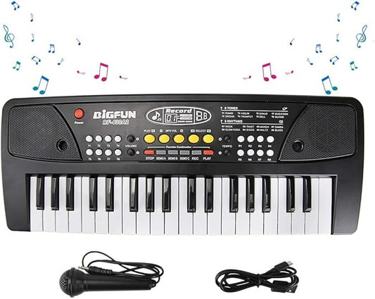 Teclado Piano Eléctrico Infantil 37 Teclas con Micrófono – Órgano Musical Educativo con Ritmos y Canciones para Niños