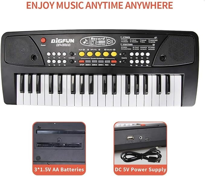 Teclado Piano Eléctrico Infantil 37 Teclas con Micrófono – Órgano Musical Educativo con Ritmos y Canciones para Niños