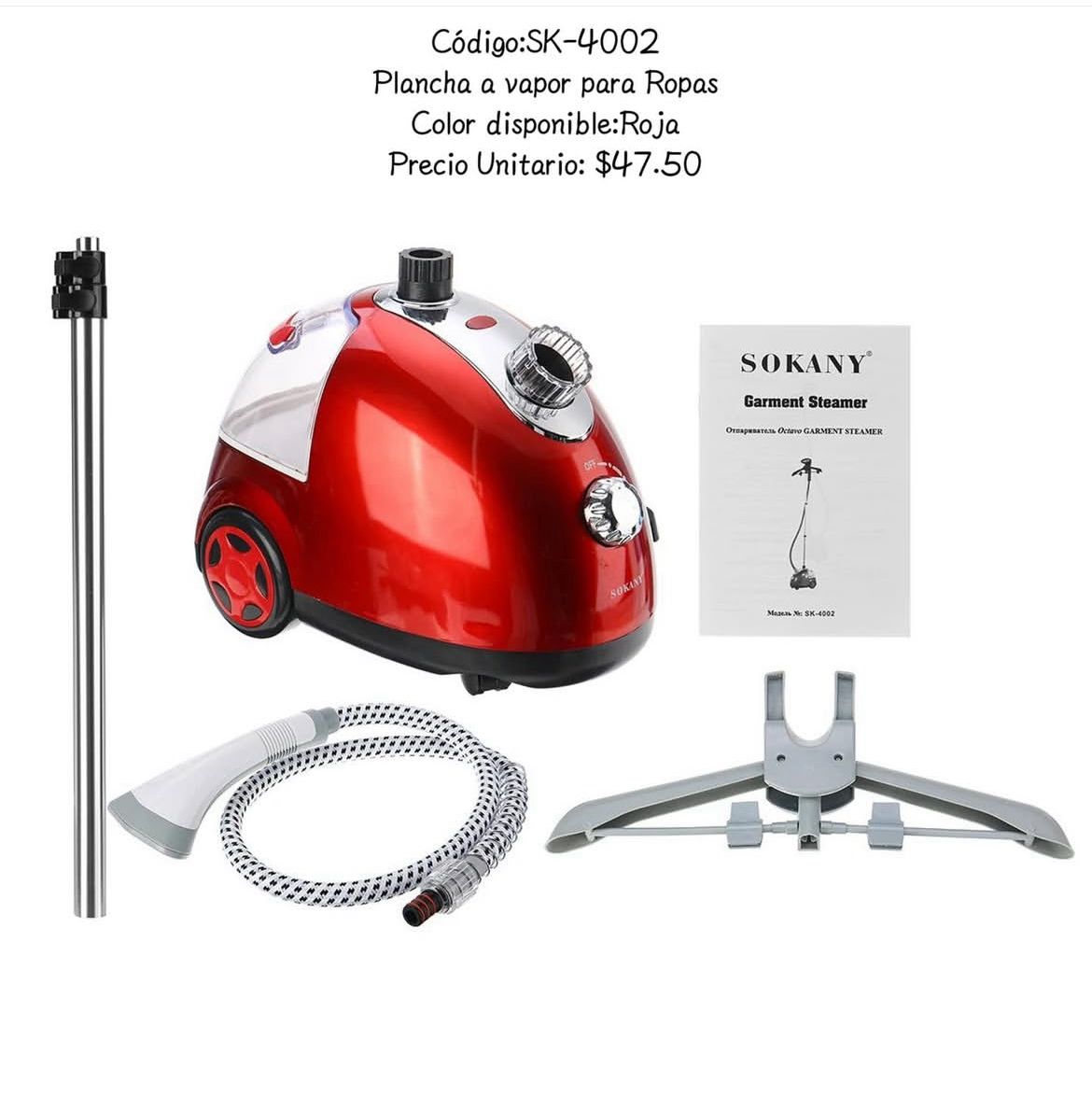 Plancha Vertical de Vapor Sokany 1800W | Elimina Arrugas Rápido | Depósito Grande y Placa XL Con Ruedas
