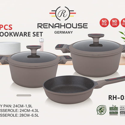 Set de Ollas Renahouse Germany 5 Piezas | Antiadherentes Premium | Libres de PFOA, Plomo y Metales Pesados | Batería de Cocina de Lujo