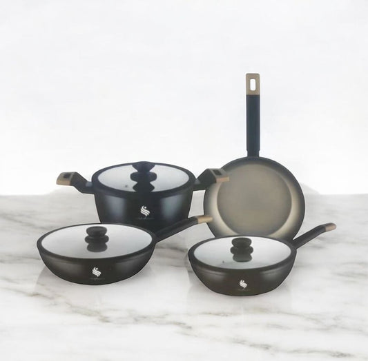 Set De Ollas 7 Piezas Marmol Granito Antiadherente Schaffhousen Tapas de Vidrio