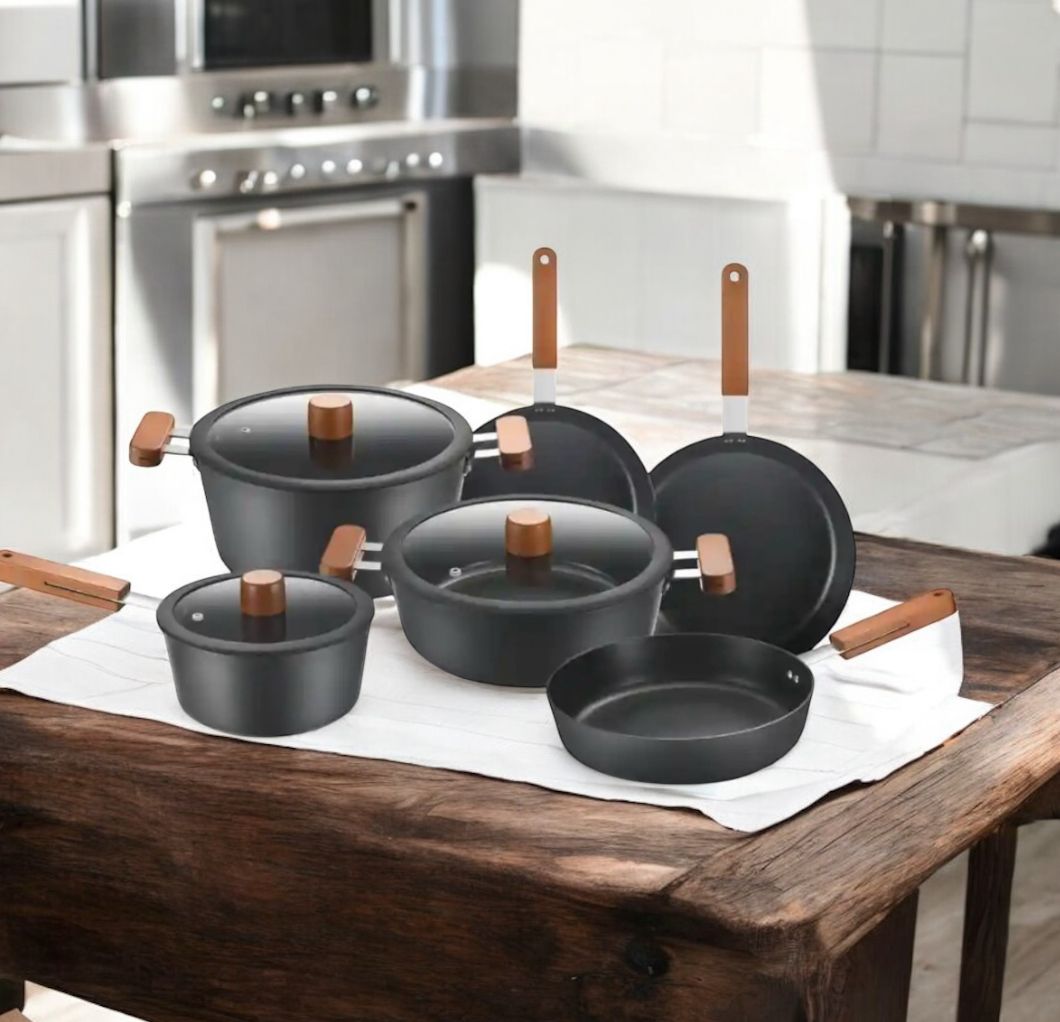 Set Bateria Ollas en Mármol Granito Antiadherente Schaffhausen de 9 piezas Negro