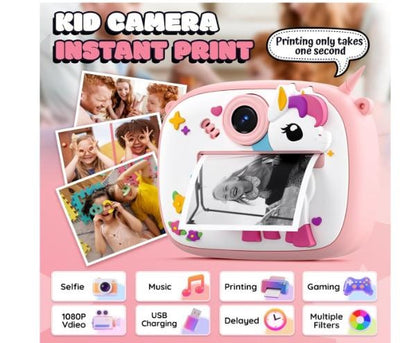 Cámara Fotográfica Infantil Unicornio Instantánea | Cámara Digital para Niños con Impresión Térmica, Juegos y Video