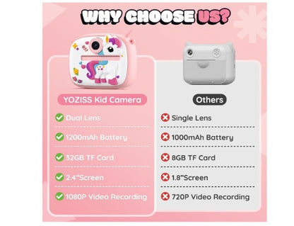Cámara Fotográfica Infantil Unicornio Instantánea | Cámara Digital para Niños con Impresión Térmica, Juegos y Video