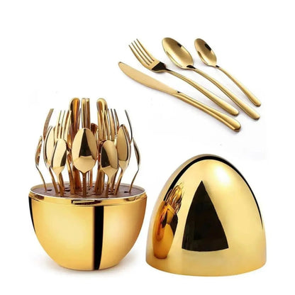 Juego de Cubiertos de Acero Inoxidable 24 Piezas con Estuche Moderno Elegante para Hogar
