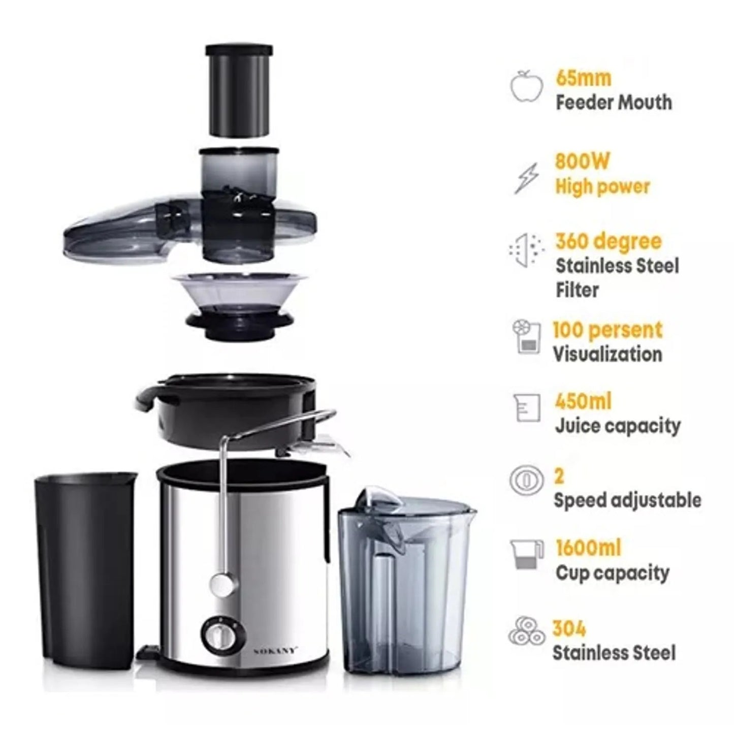 Extractor Jugos Automatico Frutas Verduras Sokany