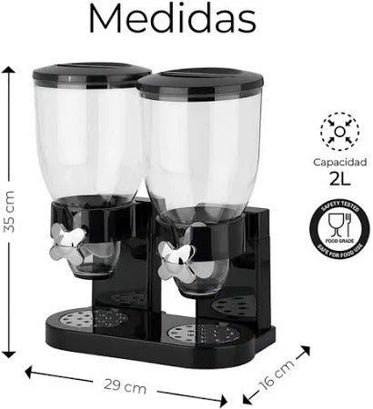 Dispensador Doble de Cereal 2L Contenedor Hermético para Granos, Avena, Frutos Secos y Snacks