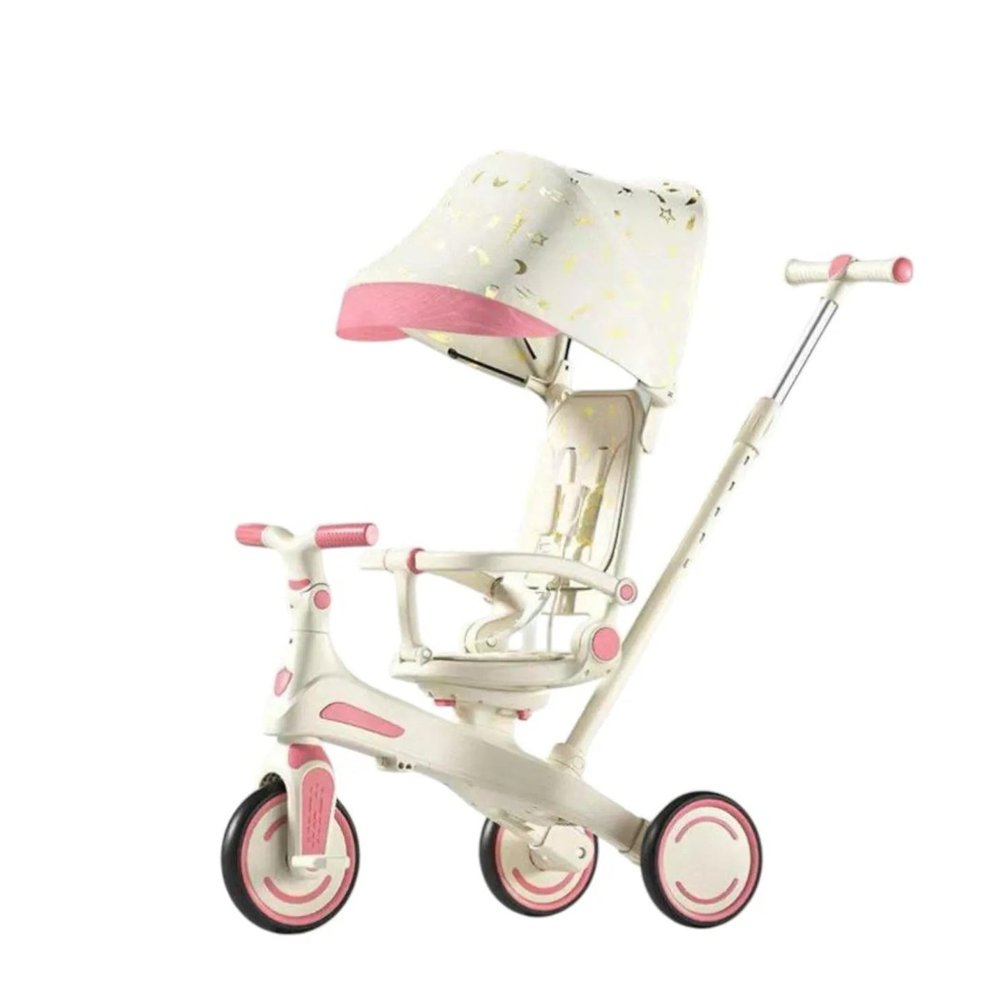Triciclo Evolutivo 5 en 1 para Bebé con Capota, Asiento Giratorio y Manija de Control – Coche Paseador Infantil