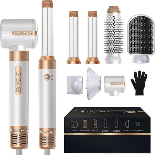 Secador y Moldeador de Cabello 7 en 1 – Secador, Alisador, Rizador y Cepillo con Tecnología Iónica y Accesorios Intercambiables