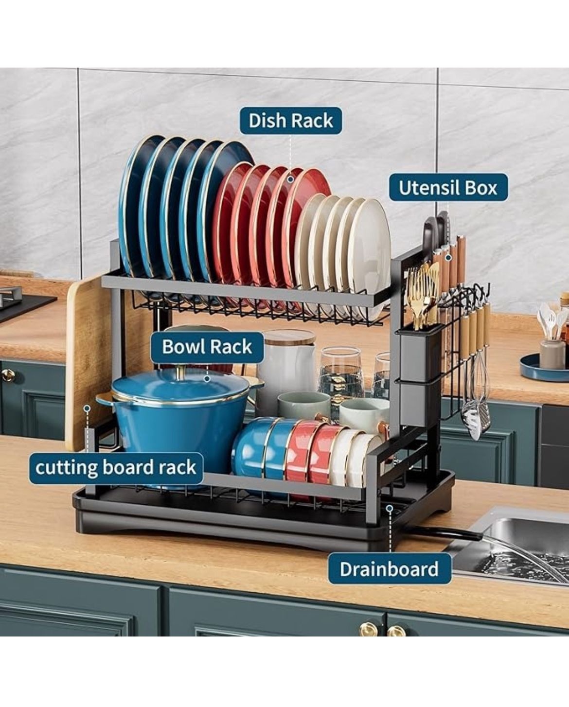 Organizador y Escurridor Loza Platos Acero Inoxidable 2 Niveles