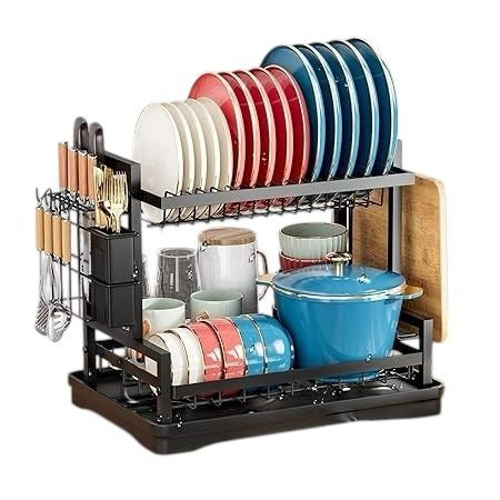 Organizador y Escurridor Loza Platos Acero Inoxidable 2 Niveles