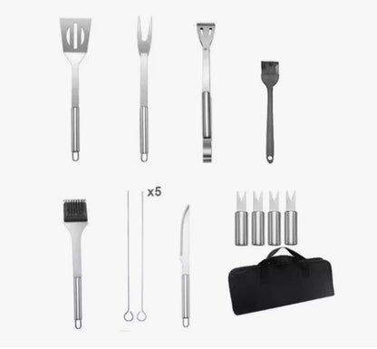 Set de Utensilios Parrillada BBQ de 15 piezas acero inoxidable BD-15