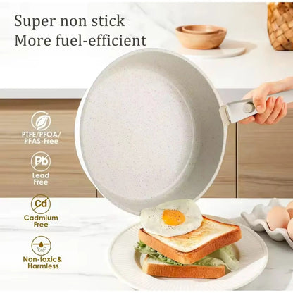 Set Juego Ollas 17 Piezas Granito Marmol Antiadherente Donnor Crema