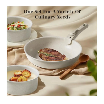 Set Juego Ollas 17 Piezas Granito Marmol Antiadherente Donnor Crema