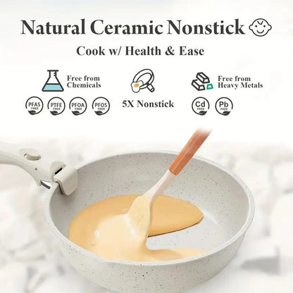 Set Juego Ollas 17 Piezas Granito Marmol Antiadherente Donnor Crema