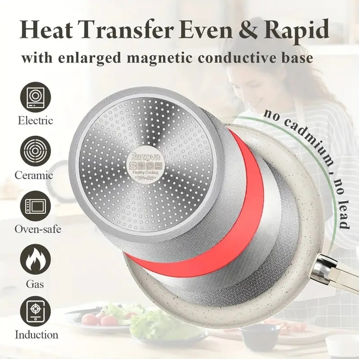 Set Juego Ollas 17 Piezas Granito Marmol Antiadherente Donnor Crema