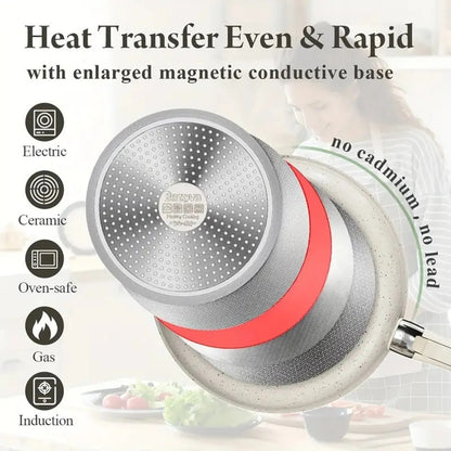 Set Juego Ollas 17 Piezas Granito Marmol Antiadherente Donnor Crema