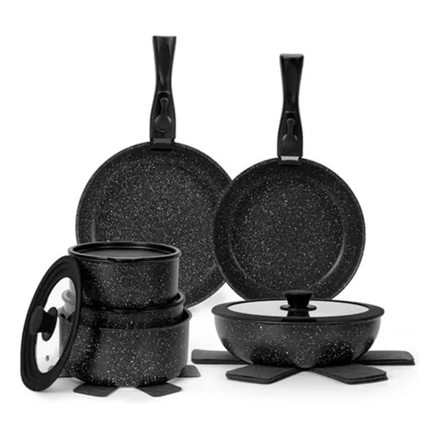 Set Juego Ollas 17 Piezas Granito Marmol Antiadherente Donnor Crema